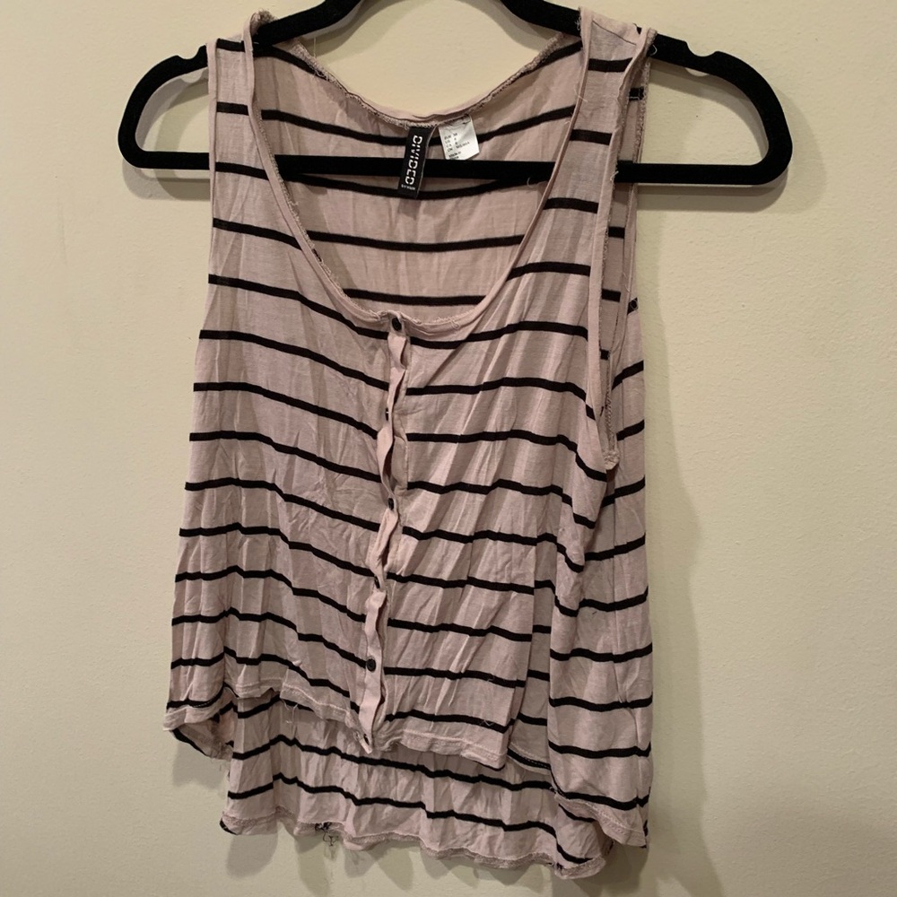 💙 Flowy Button Up Tank w/ Black Stripes